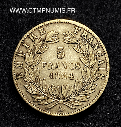 ,EMPIRE,5,FRANCS,OR,NAPOLEON,III,1864,PARIS,
