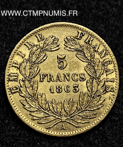 ,EMPIRE,5,FRANCS,OR,NAPOLEON,III,1863,PARIS,