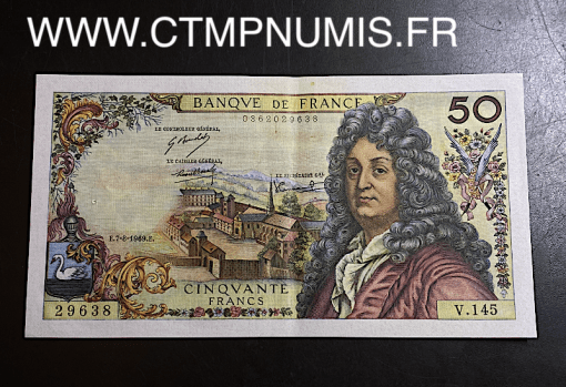 ,BILLET,50,FRANCS,RACINE,7,8,1969,SPL,