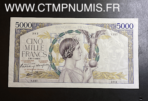 ,BILLET,5000,FRANCS,TYPE,VICTOIRE,DU,20,7,1939,