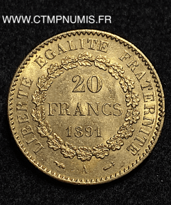 ,REPUBLIQUE,20,FRANCS,OR,GENIE,1891,PARIS,