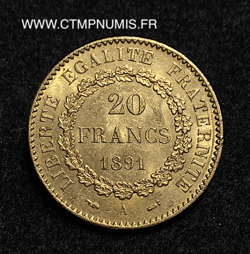 ,REPUBLIQUE,20,FRANCS,OR,GENIE,1891,PARIS,
