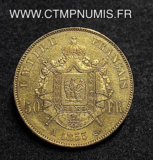 ,50,FRANCS,OR,NAPOLEON,III,TETE,NUE,1855,PARIS,