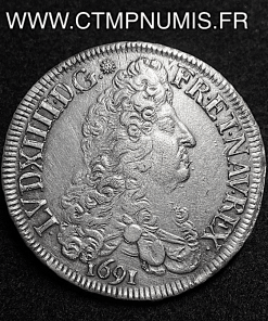 ,LOUIS,XIV,ECU,ARGENT,AUX,8,L,1691,9,RENNES,