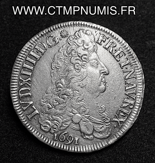 ,LOUIS,XIV,ECU,ARGENT,AUX,8,L,1691,9,RENNES,