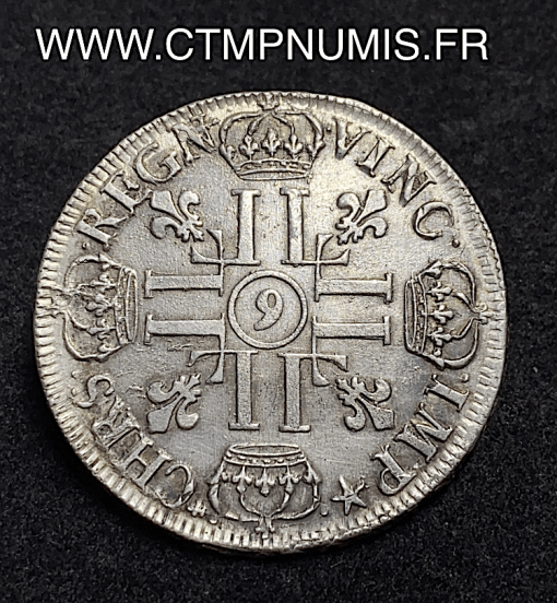 ,LOUIS,XIV,ECU,ARGENT,AUX,8,L,1691,9,RENNES,