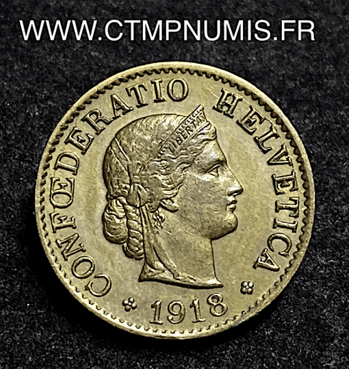 ,SUISSE,5,CENTIMES,HEVETIA,1918,BRONZE,BERNE,