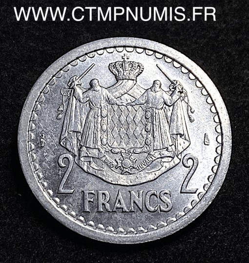 ,MONACO,2,FRANCS,ALUMINIUM,LOUIS,II,1943,SPL,