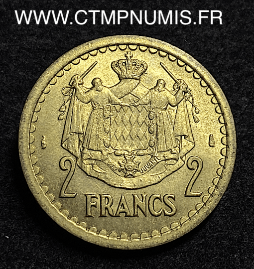 ,MONACO,2,FRANCS,BRONZE,LOUIS,II,1943,SPL,