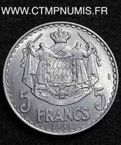 ,MONACO,5,FRANCS,ALUMINIUM,LOUIS,II,1945,SPL,