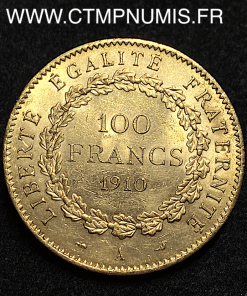 ,MONNAIE,REPUBLIQUE,100,FRANCS,OR,GENIE,1910,A,PARIS,SUP,