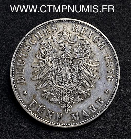 ,ALLEMAGNE,5,MARK,ARGENT,LOUIS,II,1876,D,