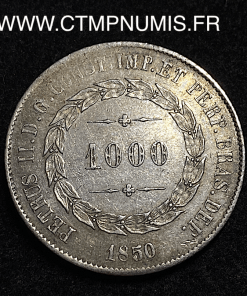 ,BRESIL,1000,REIS,ARGENT,PETRUS,II,1850,