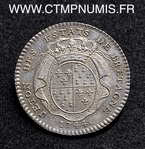 ,JETON,ARGENT,BRETAGNE,LOUIS,XV,1744,RENNES,