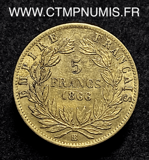 ,5,FRANCS,OR,NAPOLEON,III,1866,BB,STRASBOURG,