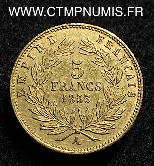 ,EMPIRE,5,FRANCS,OR,NAPOLEON,III,1855,PARIS,