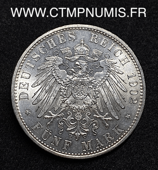 ,ALLEMAGNE,5,MARK,ARGENT,BAVIERE,OTTO,1902,