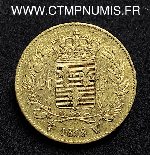 ,ROYALE,LOUIS,XVIII,40,FRANCS,OR,1818,W,LILLE,