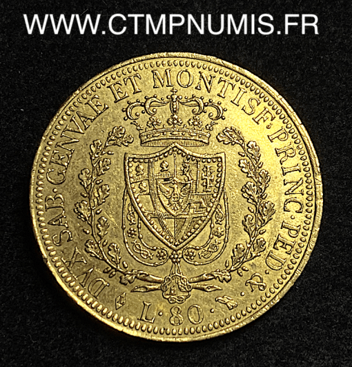 ,ITALIE,80,LIRE,OR,CHARLES,FELIX,1825,TURIN,