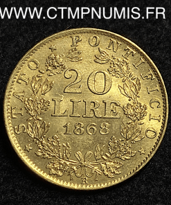 ,VATICAN,20,LIRE,OR,PIE,IX,1868,R,ROME,XXII,