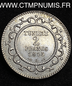 ,TUNISIE,2,FRANCS,ARGENT,1915,A,PARIS,SUP,