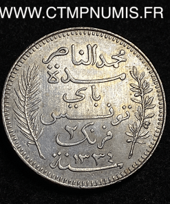 ,TUNISIE,2,FRANCS,ARGENT,1915,A,PARIS,SUP,