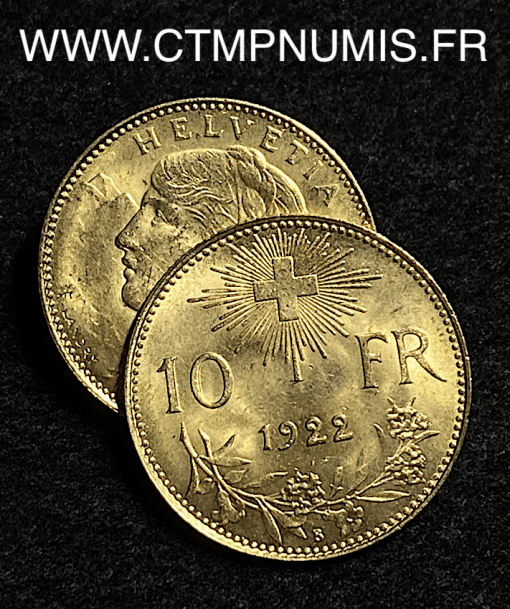 ,MONNAIE,SUISSE,10,FRANCS,OR,VRENELI,1922,