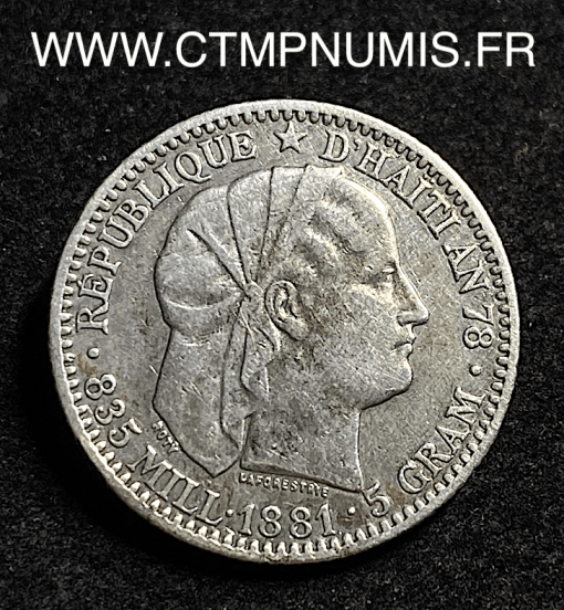 ,MONNAIE,HAITI,20,CENTIMES,ARGENT,1881,