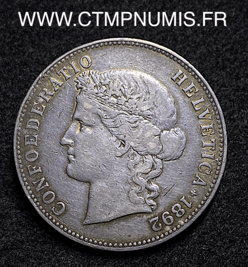 ,SUISSE,5,FRANCS,ARGENT,1892,BERNE,