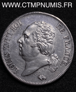 ,LOUIS,XVIII,5 FRANCS,ARGENT,1824,M,TOULOUSE,
