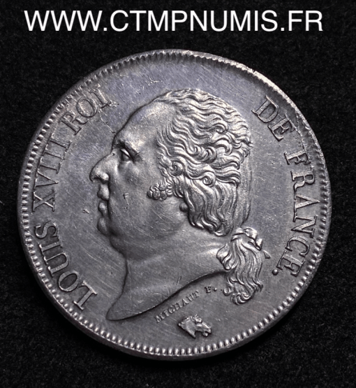 ,LOUIS,XVIII,5 FRANCS,ARGENT,1824,M,TOULOUSE,