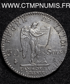 ,30,SOLS,ARGENT,CONTITUTION,1792,PARIS,