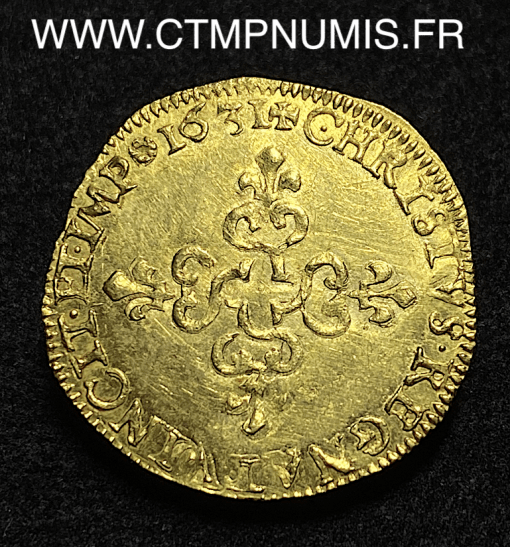 ,ROYALE,LOUIS,XIII,ECU,OR,AU,SOLEIL,1631,AMIENS,