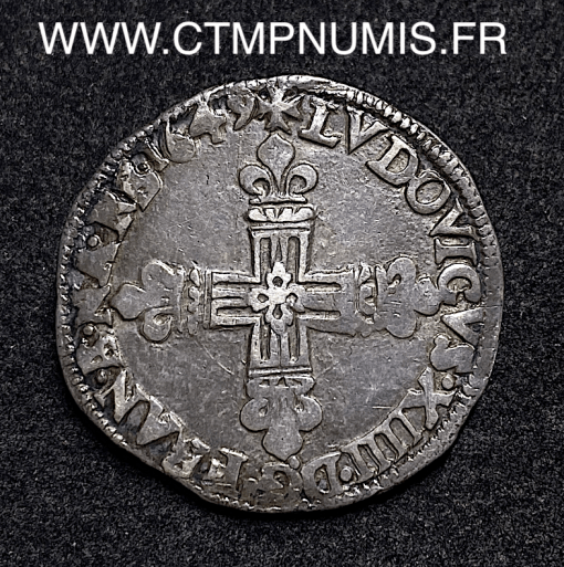 ,LOUIS,XIV,1/4,ECU,ARGENT,1649,L,BAYONNE,