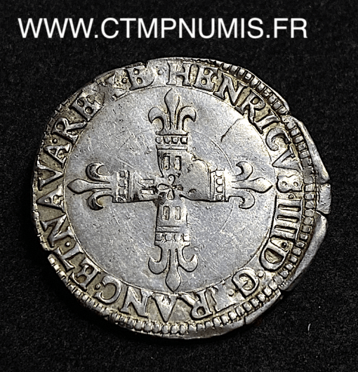 ,MONNAIE,ROYALE,HENRI,IV,1/4,ECU,ARGENT,FRANCE,NAVARRE,BEARN,1608,MORLAAS,