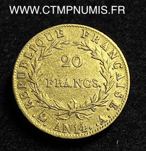 ,NAPOLEON,EMPEREUR,20,FRANCS,OR,AN,14,PARIS,