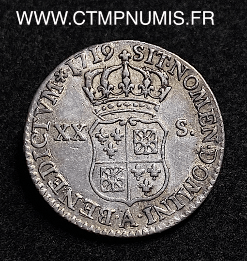 ,MONNAIE,ROYALE,LOUIS,XV,1/6,ECU,XX,SOLS,ARGENT,1719,A,PARIS,