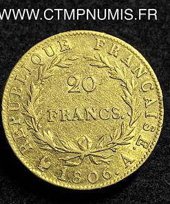 ,MONNAIE,20,FRANCS,OR,NAPOLEON,EMPEREUR,TETE,NUE,1806,PARIS,