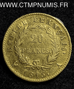 ,MONNAIE,20,FRANCS,OR,NAPOLEON,I°EMPEREUR,LES,CENTS,JOUR,1815,PARIS,