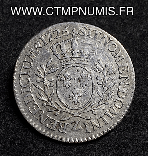 ,MONNAIE,ROYALE,LOUIS,XV,1/5,ECU,ARGENT,AUX,LAURIERS,1726,Z,GRENOBLE,