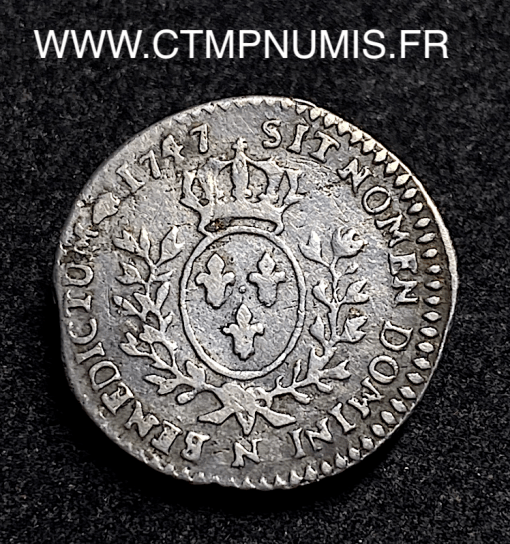 ,MONNAIE,ROYALE,LOUIS,XV,1/20,ECU,ARGENT,AU,BANDEAU,1747,N,MONTPELLIER,