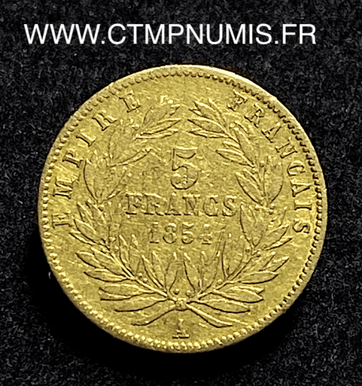 ,MONNAIE,EMPIRE,5,FRANCS,OR,PETIT,MODULE,NAPOLEON,III,1854,PARIS,TRANCHE,STRIEE,