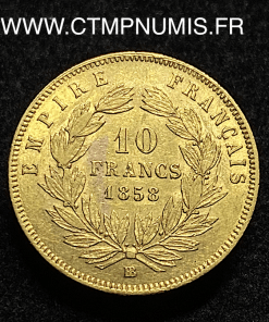 ,MONNAIE,EMPIRE,10,FRANCS,OR,NAPOLEON,III,TETE,NUE,1858,BB,STRASBOURG,