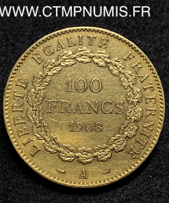 ,MONNAIE,100,FRANCS,OR,GENIE,1908,A,PARIS,