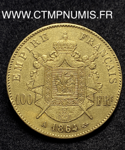 ,MONNAIE,EMPIRE,100,FRANCS,OR,NAPOLEON,III,TETE,LAUREE,1864,A,PARIS,