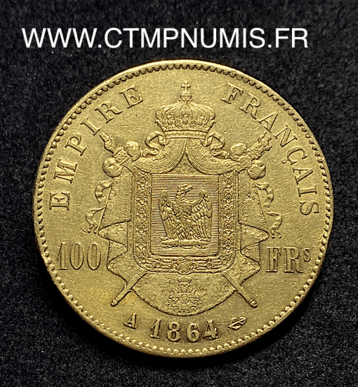 ,MONNAIE,EMPIRE,100,FRANCS,OR,NAPOLEON,III,TETE,LAUREE,1864,A,PARIS,