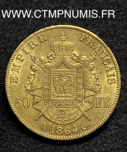 ,50,FRANCS,OR,NAPOLEON,III,TETE,LAUREE,1864,PARIS,