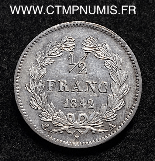 ,MONNAIE,ROYALE,LOUIS,PHILIPPE,1/2,FRANC,ARGENT,1842,PARIS,