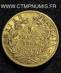 ,MONNAIE,EMPIRE,5,FRANCS,OR,NAPOLEON,III,TETE,LAUREE,1865,BB,STRASBOURG,