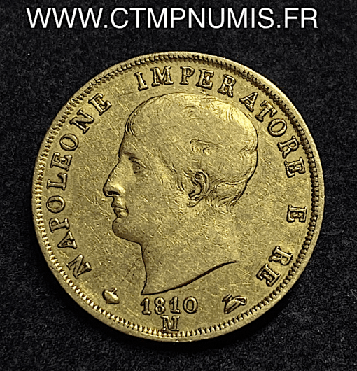 ,MONNAIE,ITALIE,40,LIRE,OR,NAPOLEON,IMPERATORE,RE,1810,M,MILAN,